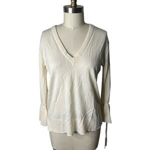 J.Crew Collection Cream 100% Merino Wool V-Neck Sweater with Bell Sleeves XS